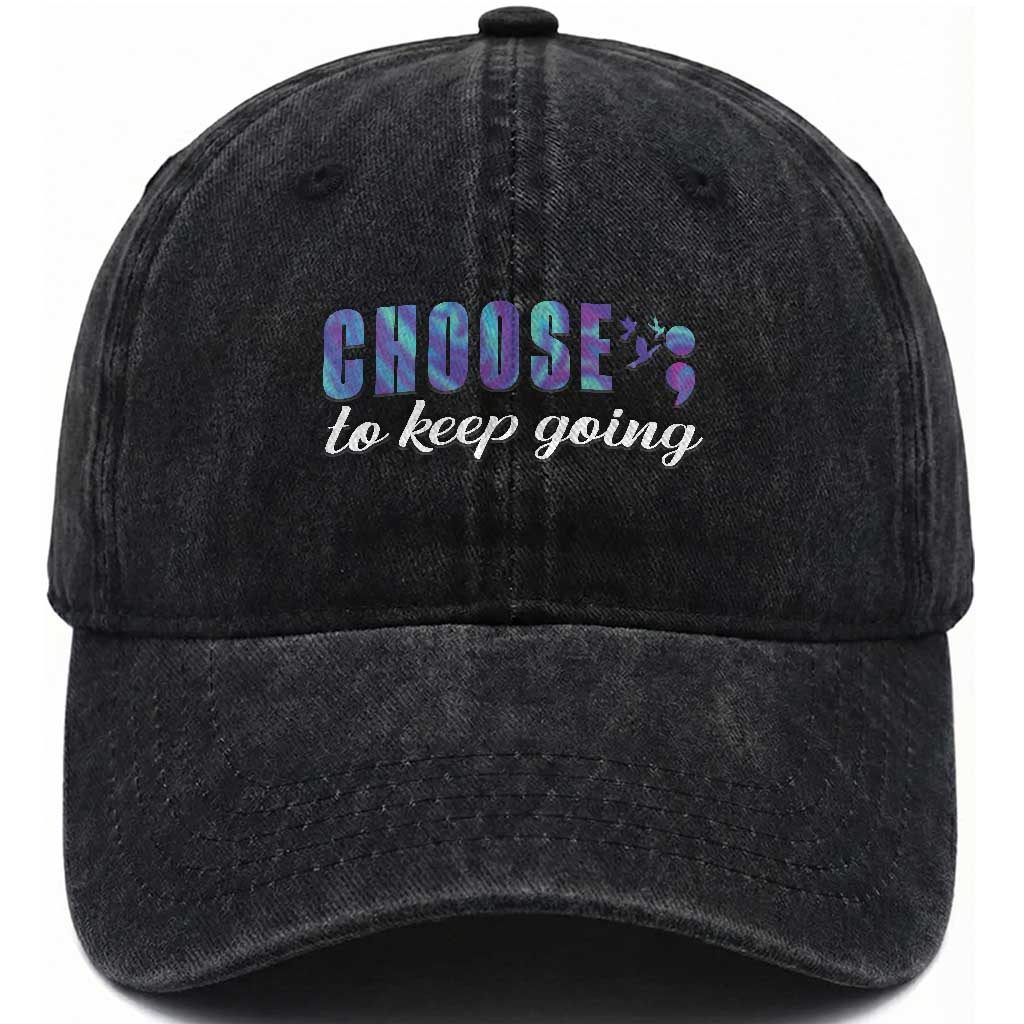 Suicide Prevention Awareness Washed Cotton Baseball Cap Choose To Keep Going Semicolon Birds TS11 Print Your Wear