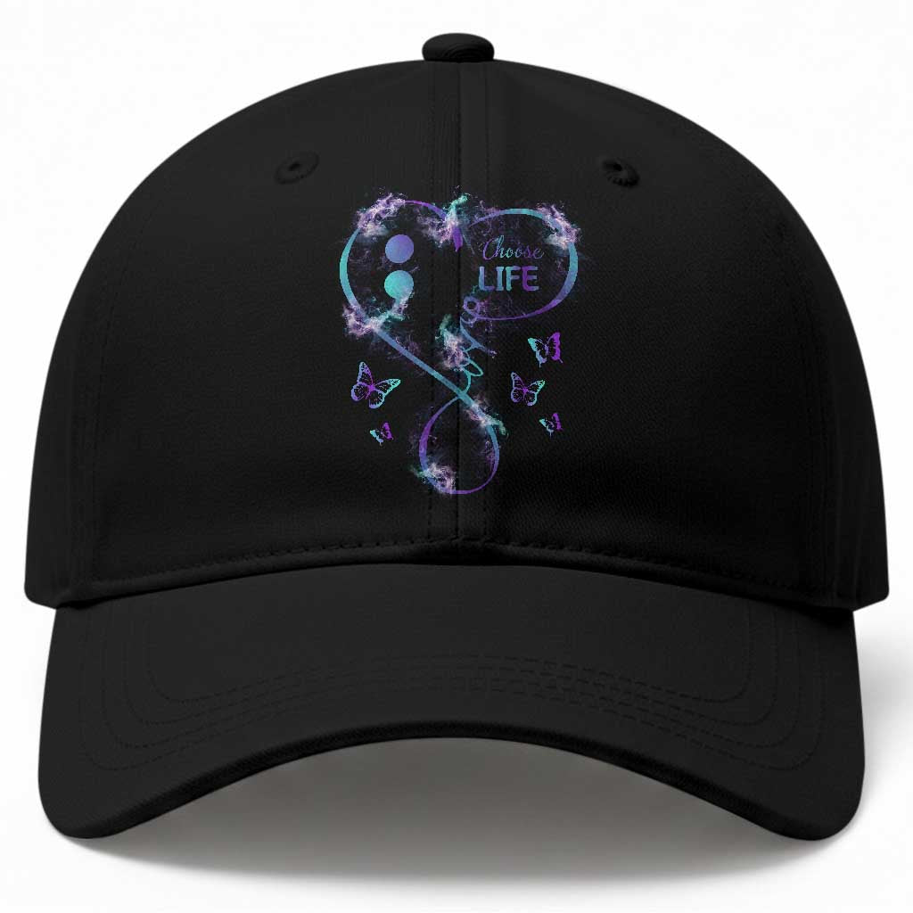 Suicide Prevention Awareness Baseball Cap Choose Life Love Heart Semicolon Butterfly TS11 Print Your Wear
