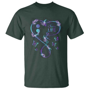 Suicide Prevention Awareness T Shirt Choose Life Love Heart Semicolon Butterfly TS11 Dark Forest Green Print Your Wear