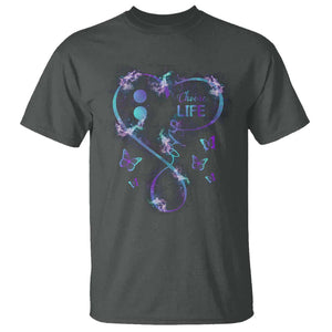 Suicide Prevention Awareness T Shirt Choose Life Love Heart Semicolon Butterfly TS11 Dark Heather Print Your Wear