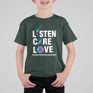 Suicide Prevention Awareness T Shirt For Kid Listen Care Love Semicolon Bird Flower Ribbon TS11 Dark Forest Green Print Your Wear