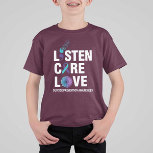 Suicide Prevention Awareness T Shirt For Kid Listen Care Love Semicolon Bird Flower Ribbon TS11 Maroon Print Your Wear