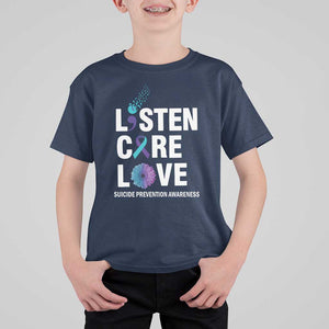 Suicide Prevention Awareness T Shirt For Kid Listen Care Love Semicolon Bird Flower Ribbon TS11 Navy Print Your Wear