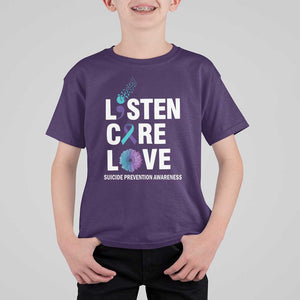 Suicide Prevention Awareness T Shirt For Kid Listen Care Love Semicolon Bird Flower Ribbon TS11 Purple Print Your Wear