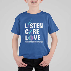 Suicide Prevention Awareness T Shirt For Kid Listen Care Love Semicolon Bird Flower Ribbon TS11 Royal Blue Print Your Wear