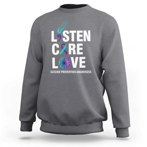 Suicide Prevention Awareness Sweatshirt Listen Care Love Semicolon Bird Flower Ribbon TS11 Charcoal Print Your Wear