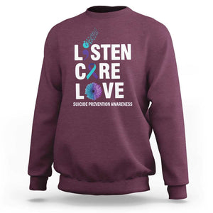 Suicide Prevention Awareness Sweatshirt Listen Care Love Semicolon Bird Flower Ribbon TS11 Maroon Print Your Wear