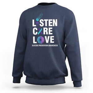 Suicide Prevention Awareness Sweatshirt Listen Care Love Semicolon Bird Flower Ribbon TS11 Navy Print Your Wear