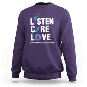 Suicide Prevention Awareness Sweatshirt Listen Care Love Semicolon Bird Flower Ribbon TS11 Purple Print Your Wear