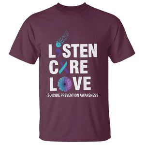 Suicide Prevention Awareness T Shirt Listen Care Love Semicolon Bird Flower Ribbon TS11 Maroon Print Your Wear