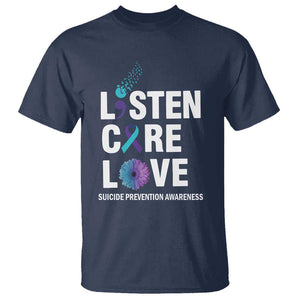 Suicide Prevention Awareness T Shirt Listen Care Love Semicolon Bird Flower Ribbon TS11 Navy Print Your Wear