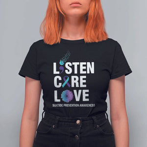 Suicide Prevention Awareness T Shirt For Women Listen Care Love Semicolon Bird Flower Ribbon TS11 Black Print Your Wear