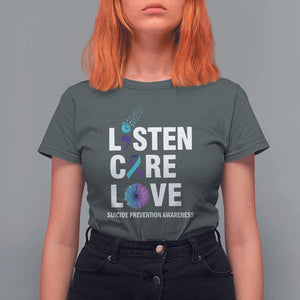 Suicide Prevention Awareness T Shirt For Women Listen Care Love Semicolon Bird Flower Ribbon TS11 Dark Heather Print Your Wear