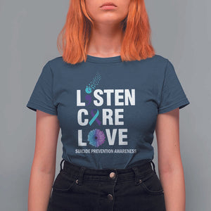 Suicide Prevention Awareness T Shirt For Women Listen Care Love Semicolon Bird Flower Ribbon TS11 Navy Print Your Wear