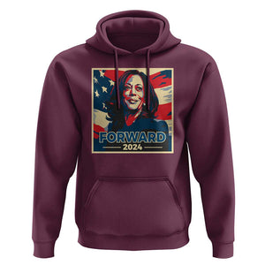 Harris Supporter Hoodie Forward 2024 American Election USA Flag TS11 Maroon Print Your Wear