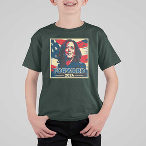 Harris Supporter T Shirt For Kid Forward 2024 American Election USA Flag TS11 Dark Forest Green Print Your Wear