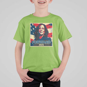 Harris Supporter T Shirt For Kid Forward 2024 American Election USA Flag TS11 Lime Print Your Wear