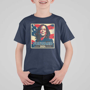 Harris Supporter T Shirt For Kid Forward 2024 American Election USA Flag TS11 Navy Print Your Wear