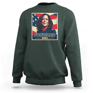 Harris Supporter Sweatshirt Forward 2024 American Election USA Flag TS11 Dark Forest Green Print Your Wear