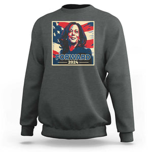 Harris Supporter Sweatshirt Forward 2024 American Election USA Flag TS11 Dark Heather Print Your Wear