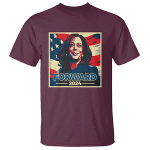 Harris Supporter T Shirt Forward 2024 American Election USA Flag TS11 Maroon Print Your Wear