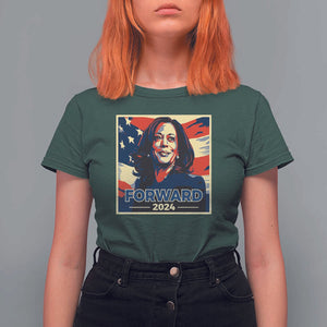 Harris Supporter T Shirt For Women Forward 2024 American Election USA Flag TS11 Dark Forest Green Print Your Wear