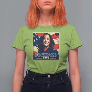 Harris Supporter T Shirt For Women Forward 2024 American Election USA Flag TS11 Lime Print Your Wear