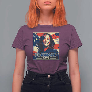 Harris Supporter T Shirt For Women Forward 2024 American Election USA Flag TS11 Maroon Print Your Wear