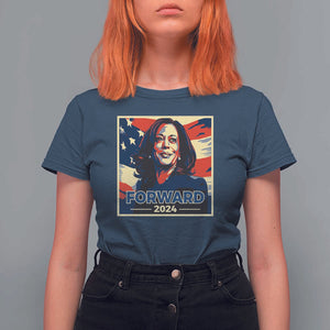 Harris Supporter T Shirt For Women Forward 2024 American Election USA Flag TS11 Navy Print Your Wear