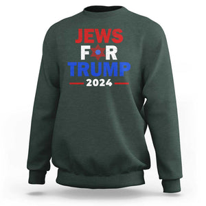 Jews for Trump 2024 Sweatshirt Hebrew Trump Supporter Star of David TS11 Dark Forest Green Print Your Wear