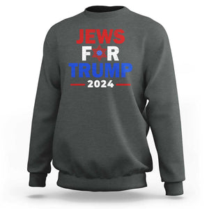 Jews for Trump 2024 Sweatshirt Hebrew Trump Supporter Star of David TS11 Dark Heather Print Your Wear