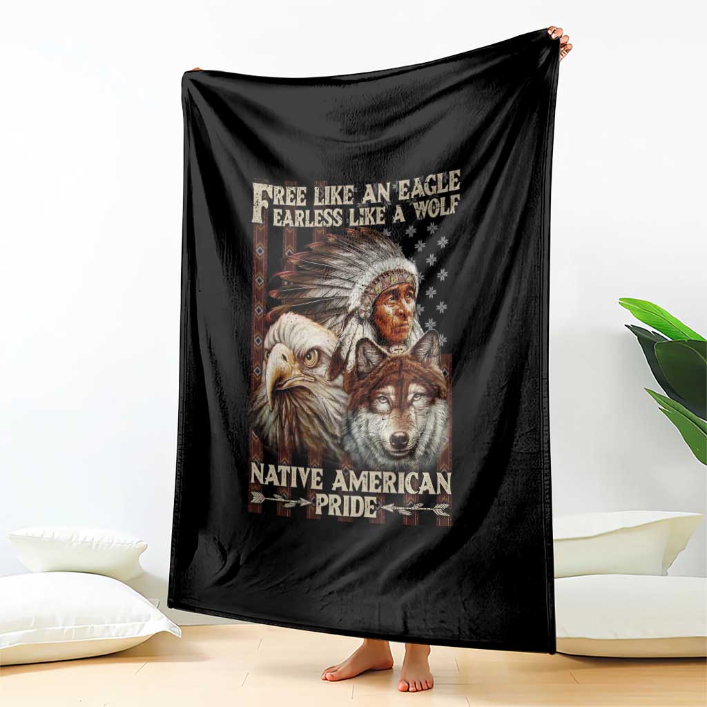 Native American Pride Throw Blanket Free Like An Eagle Fearless Like A Wolf Vintage Flag TS11 Print Your Wear