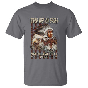 Native American Pride T Shirt Free Like An Eagle Fearless Like A Wolf Vintage Flag TS11 Charcoal Print Your Wear