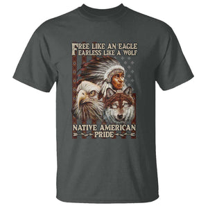 Native American Pride T Shirt Free Like An Eagle Fearless Like A Wolf Vintage Flag TS11 Dark Heather Print Your Wear