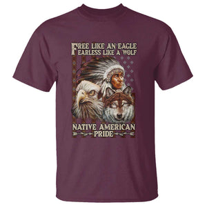 Native American Pride T Shirt Free Like An Eagle Fearless Like A Wolf Vintage Flag TS11 Maroon Print Your Wear