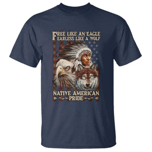 Native American Pride T Shirt Free Like An Eagle Fearless Like A Wolf Vintage Flag TS11 Navy Print Your Wear