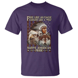 Native American Pride T Shirt Free Like An Eagle Fearless Like A Wolf Vintage Flag TS11 Purple Print Your Wear