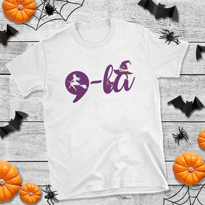 Funny Harris Halloween T Shirt Comma La Cat Witch Punctuation Kamala For President TS11 White Print Your Wear