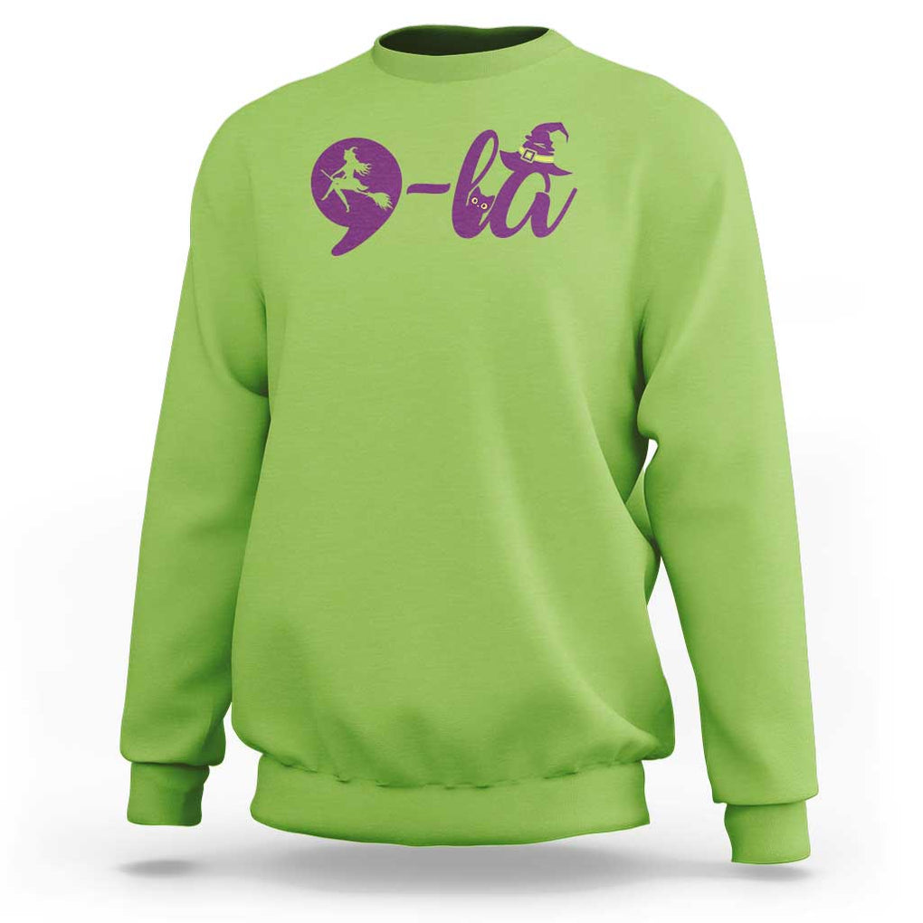 Funny Harris Halloween Sweatshirt Comma La Cat Witch Punctuation Kamala For President TS11 Lime Print Your Wear