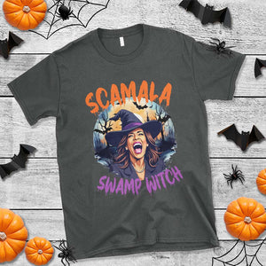 Funny Kamala Halloween T Shirt Scamala Swamp Witch Mysterious Bat TS11 Dark Heather Print Your Wear