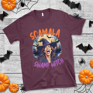 Funny Kamala Halloween T Shirt Scamala Swamp Witch Mysterious Bat TS11 Maroon Print Your Wear