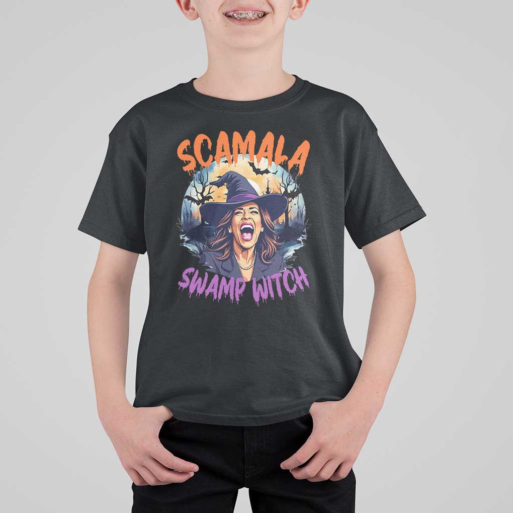 Funny Kamala Halloween T Shirt For Kid Scamala Swamp Witch Mysterious Bat TS11 Black Print Your Wear