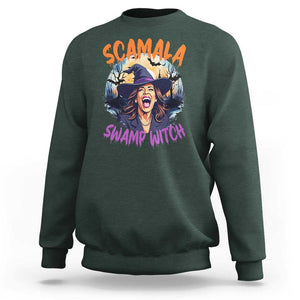 Funny Kamala Halloween Sweatshirt Scamala Swamp Witch Mysterious Bat TS11 Dark Forest Green Print Your Wear