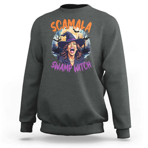 Funny Kamala Halloween Sweatshirt Scamala Swamp Witch Mysterious Bat TS11 Dark Heather Print Your Wear