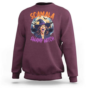 Funny Kamala Halloween Sweatshirt Scamala Swamp Witch Mysterious Bat TS11 Maroon Print Your Wear