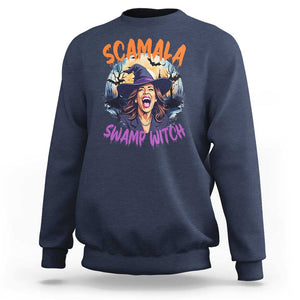 Funny Kamala Halloween Sweatshirt Scamala Swamp Witch Mysterious Bat TS11 Navy Print Your Wear