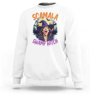 Funny Kamala Halloween Sweatshirt Scamala Swamp Witch Mysterious Bat TS11 White Print Your Wear