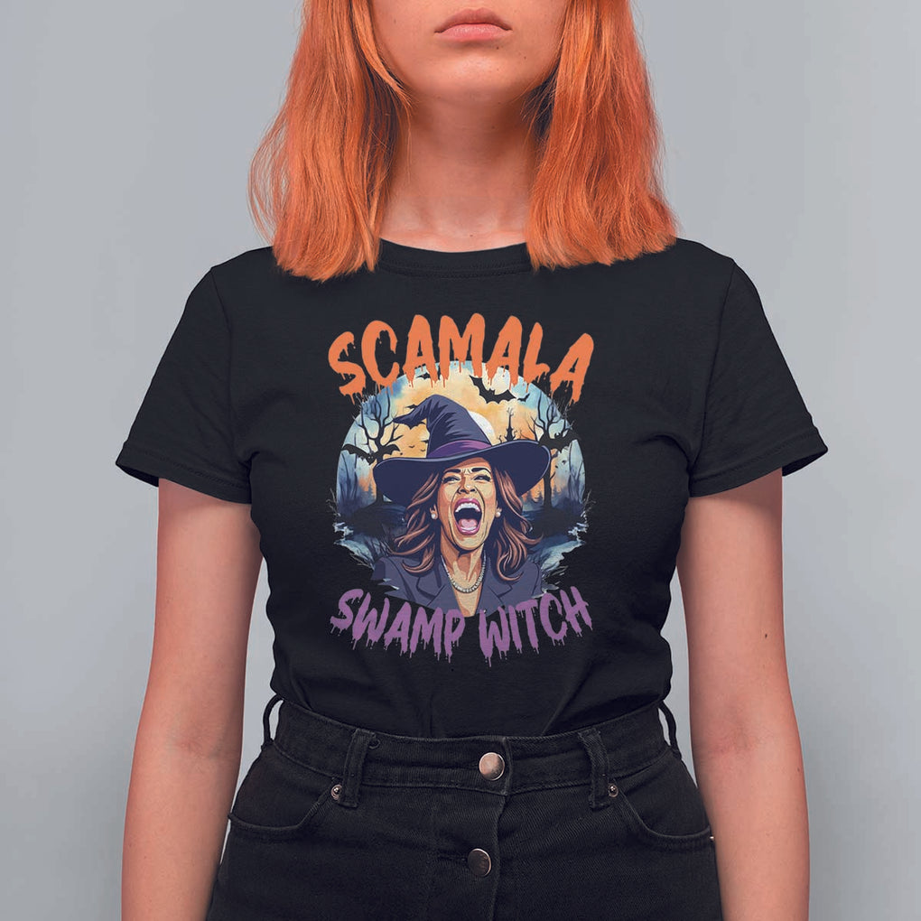 Funny Kamala Halloween T Shirt For Women Scamala Swamp Witch Mysterious Bat TS11 Black Print Your Wear