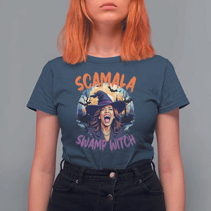 Funny Kamala Halloween T Shirt For Women Scamala Swamp Witch Mysterious Bat TS11 Navy Print Your Wear