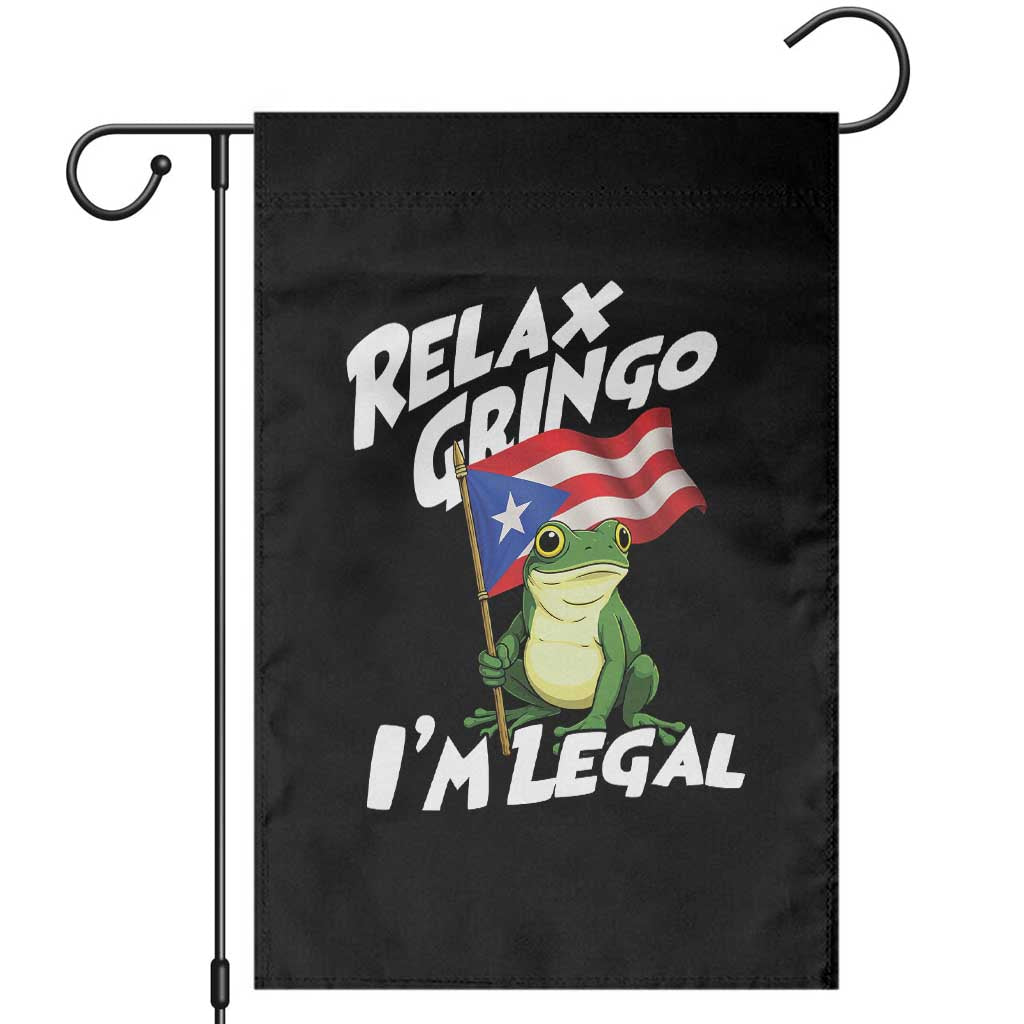 Funny Relax Gringo I Am Legal Garden Flag Puerto Rico Flag Coqui Frog TS11 Black Print Your Wear
